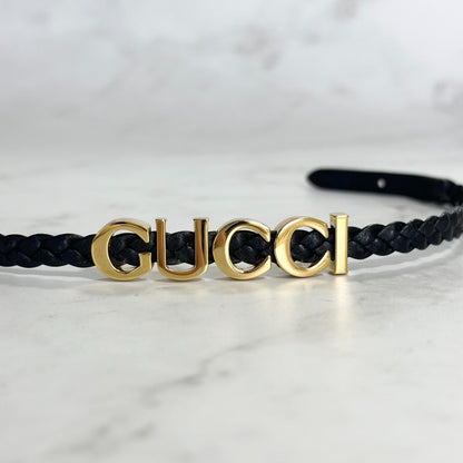 GUCCI Choker Necklace Logo Leather Black Gold Accessory Women's Used Authentic