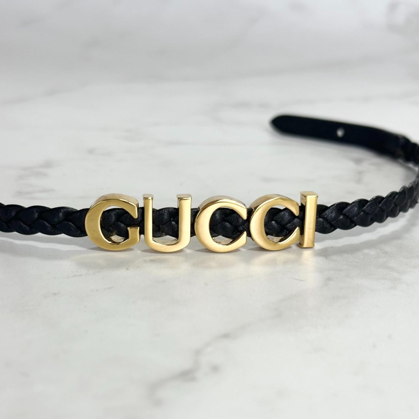GUCCI Choker Necklace Logo Leather Black Gold Accessory Women's Used Authentic