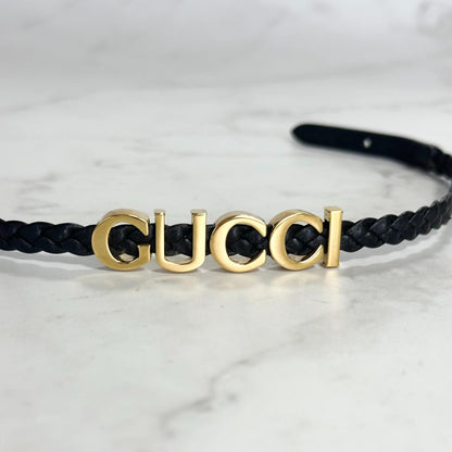 GUCCI Choker Necklace Logo Leather Black Gold Accessory Women's Used Authentic