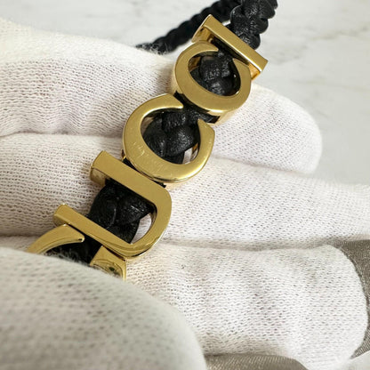 GUCCI Choker Necklace Logo Leather Black Gold Accessory Women's Used Authentic