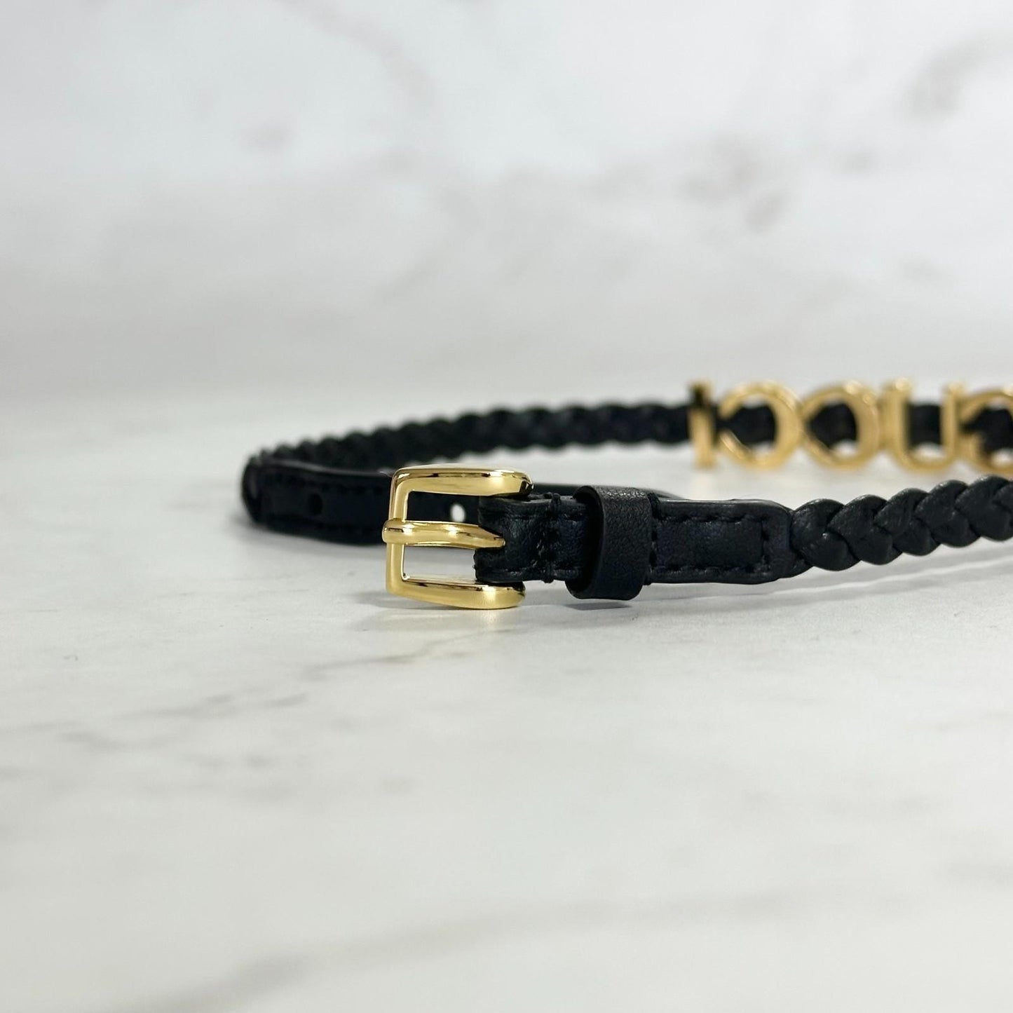 GUCCI Choker Necklace Logo Leather Black Gold Accessory Women's Used Authentic