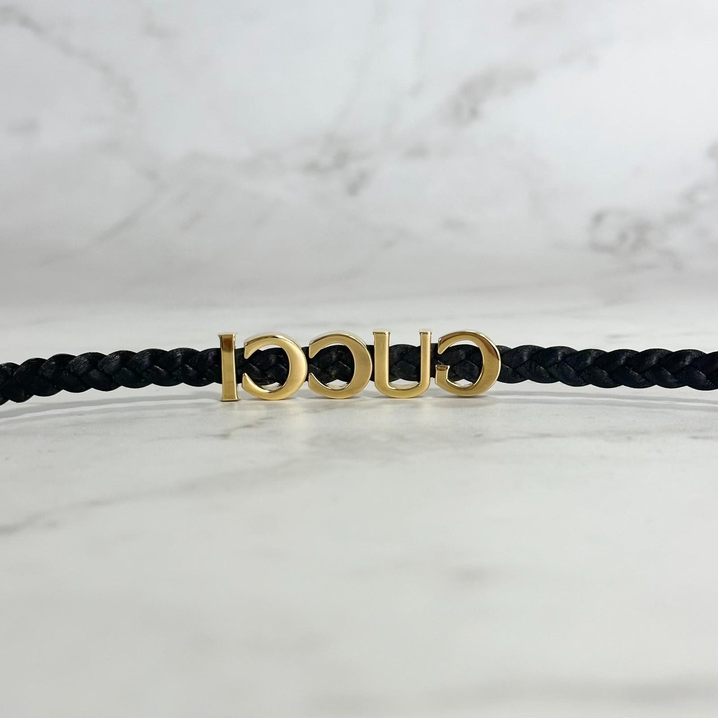 GUCCI Choker Necklace Logo Leather Black Gold Accessory Women's Used Authentic