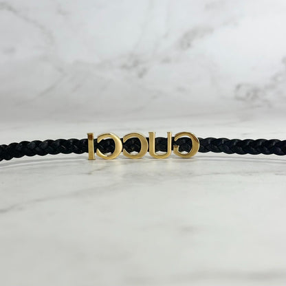 GUCCI Choker Necklace Logo Leather Black Gold Accessory Women's Used Authentic