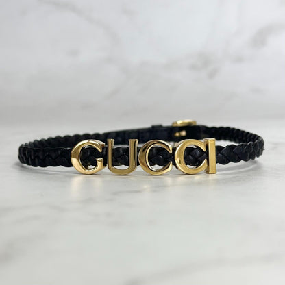 GUCCI Choker Necklace Logo Leather Black Gold Accessory Women's Used Authentic