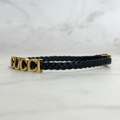 GUCCI Choker Necklace Logo Leather Black Gold Accessory Women's Used Authentic