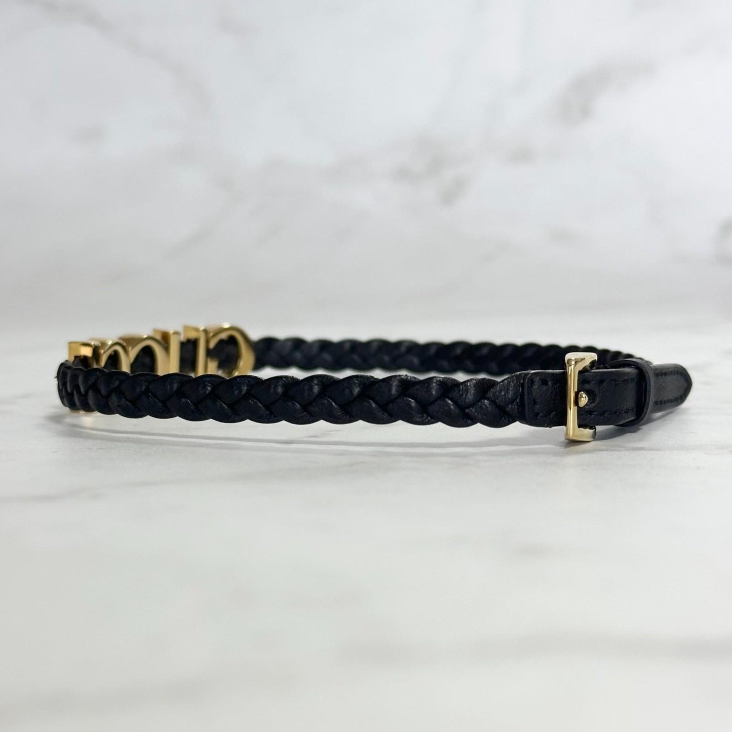 GUCCI Choker Necklace Logo Leather Black Gold Accessory Women's Used Authentic