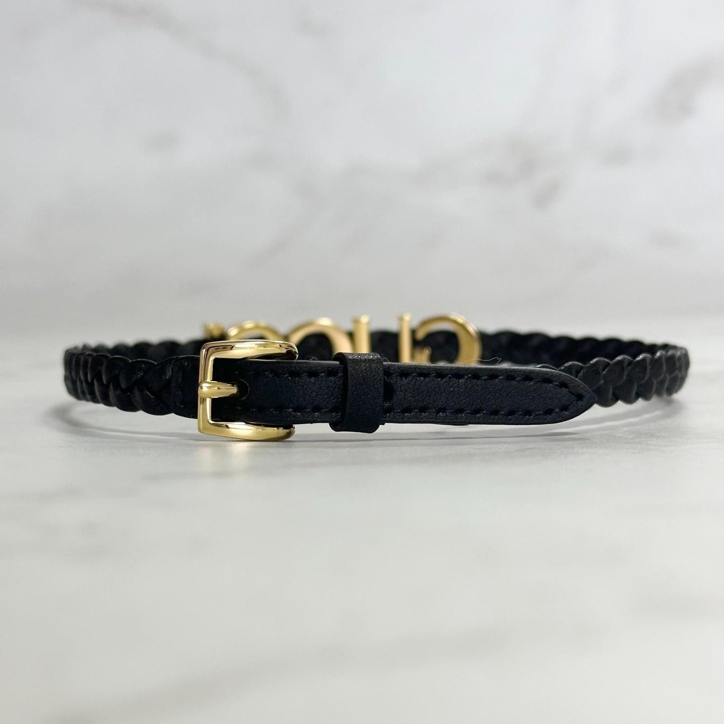 GUCCI Choker Necklace Logo Leather Black Gold Accessory Women's Used Authentic