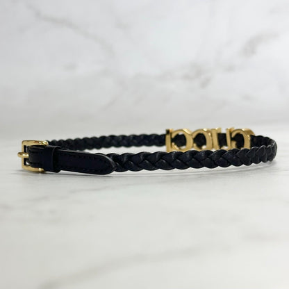 GUCCI Choker Necklace Logo Leather Black Gold Accessory Women's Used Authentic