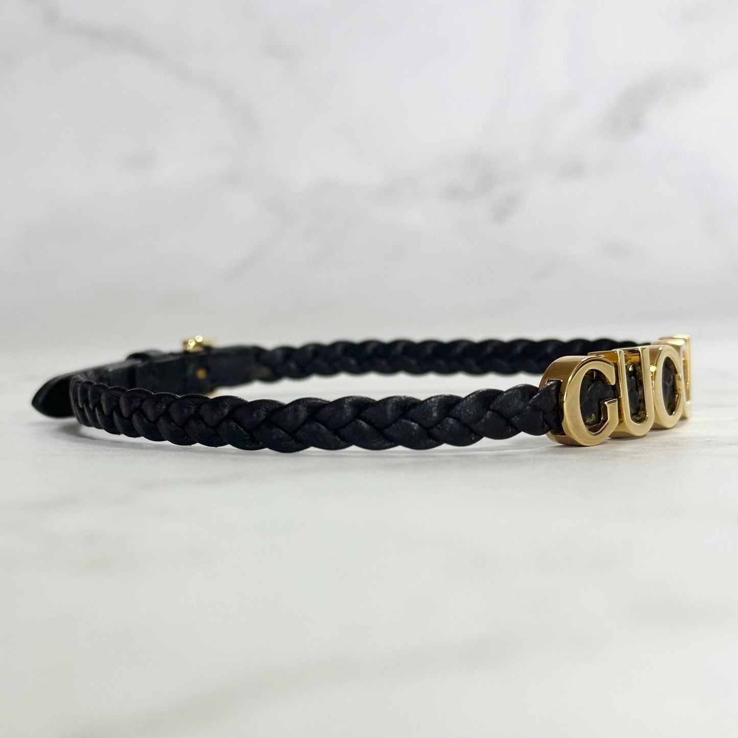 GUCCI Choker Necklace Logo Leather Black Gold Accessory Women's Used Authentic