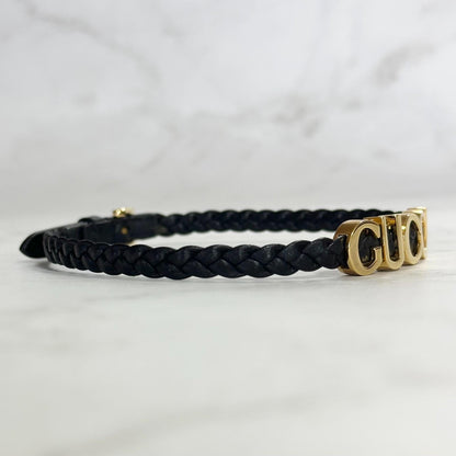 GUCCI Choker Necklace Logo Leather Black Gold Accessory Women's Used Authentic
