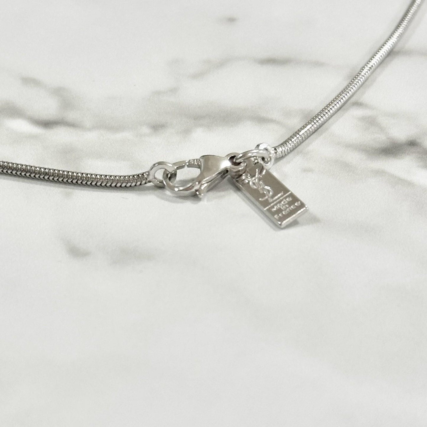 Saint Laurent Chain Necklace YSL Cassandra Silver Authentic Used Women's