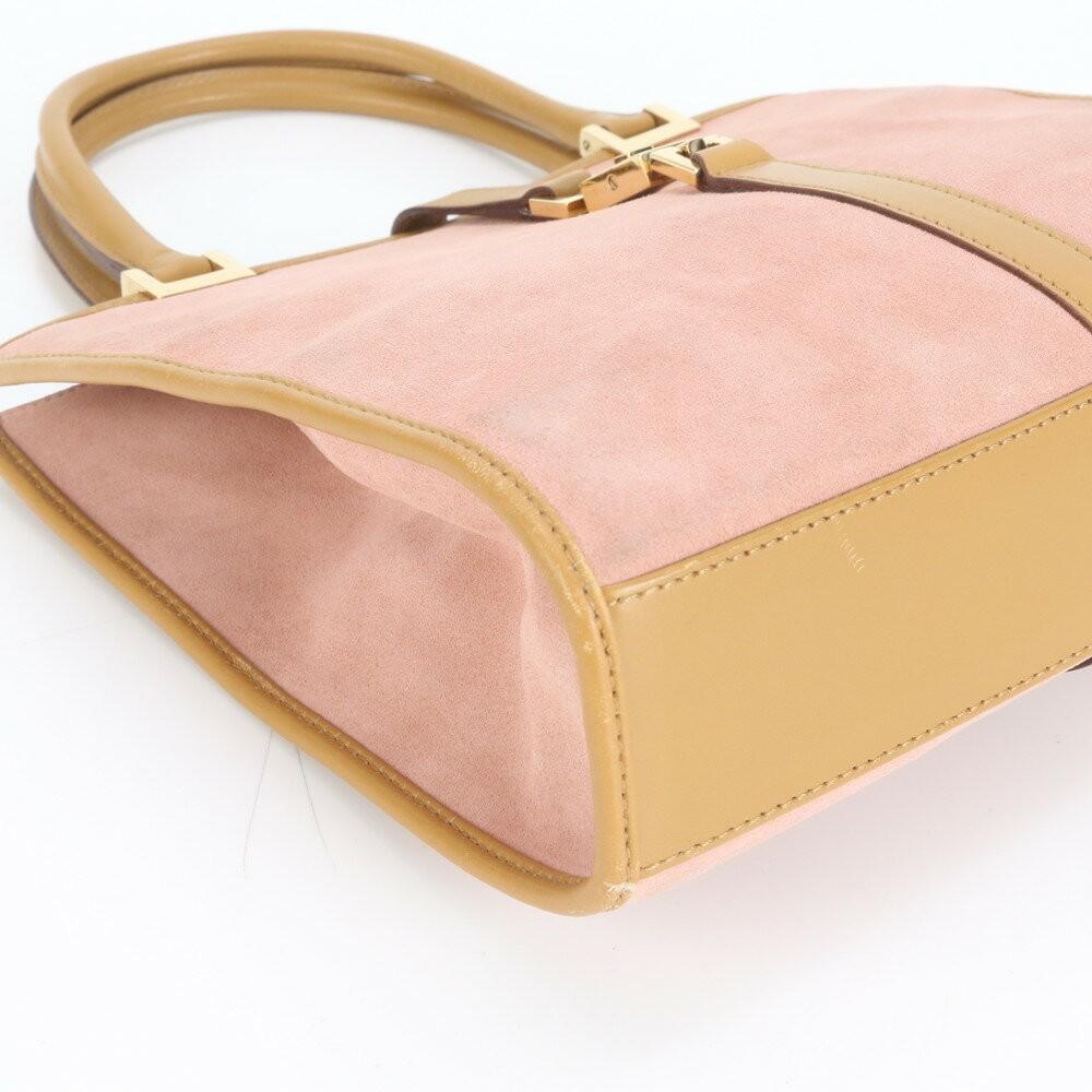 GUCCI Hand Bag Tote Purse Leather Pink Beige Authentic