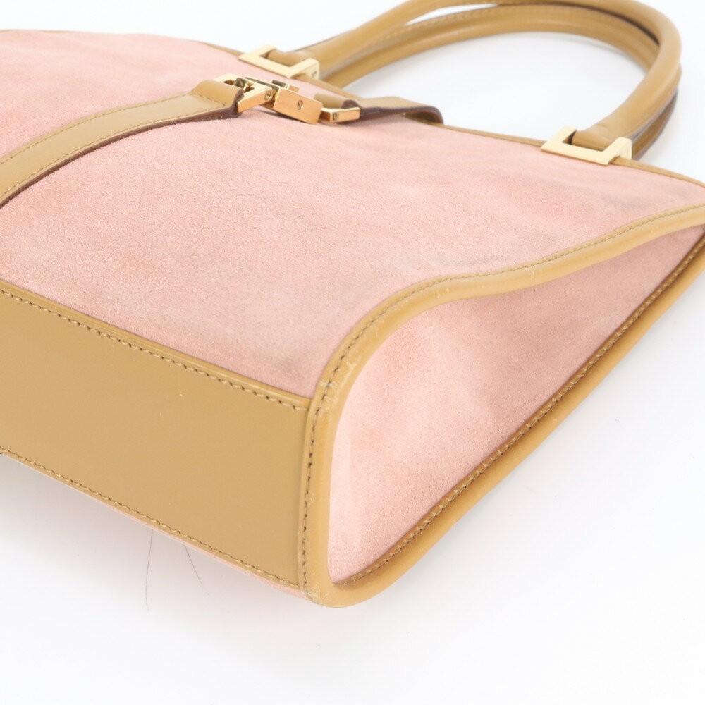 GUCCI Hand Bag Tote Purse Leather Pink Beige Authentic
