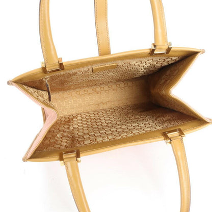 GUCCI Hand Bag Tote Purse Leather Pink Beige Authentic