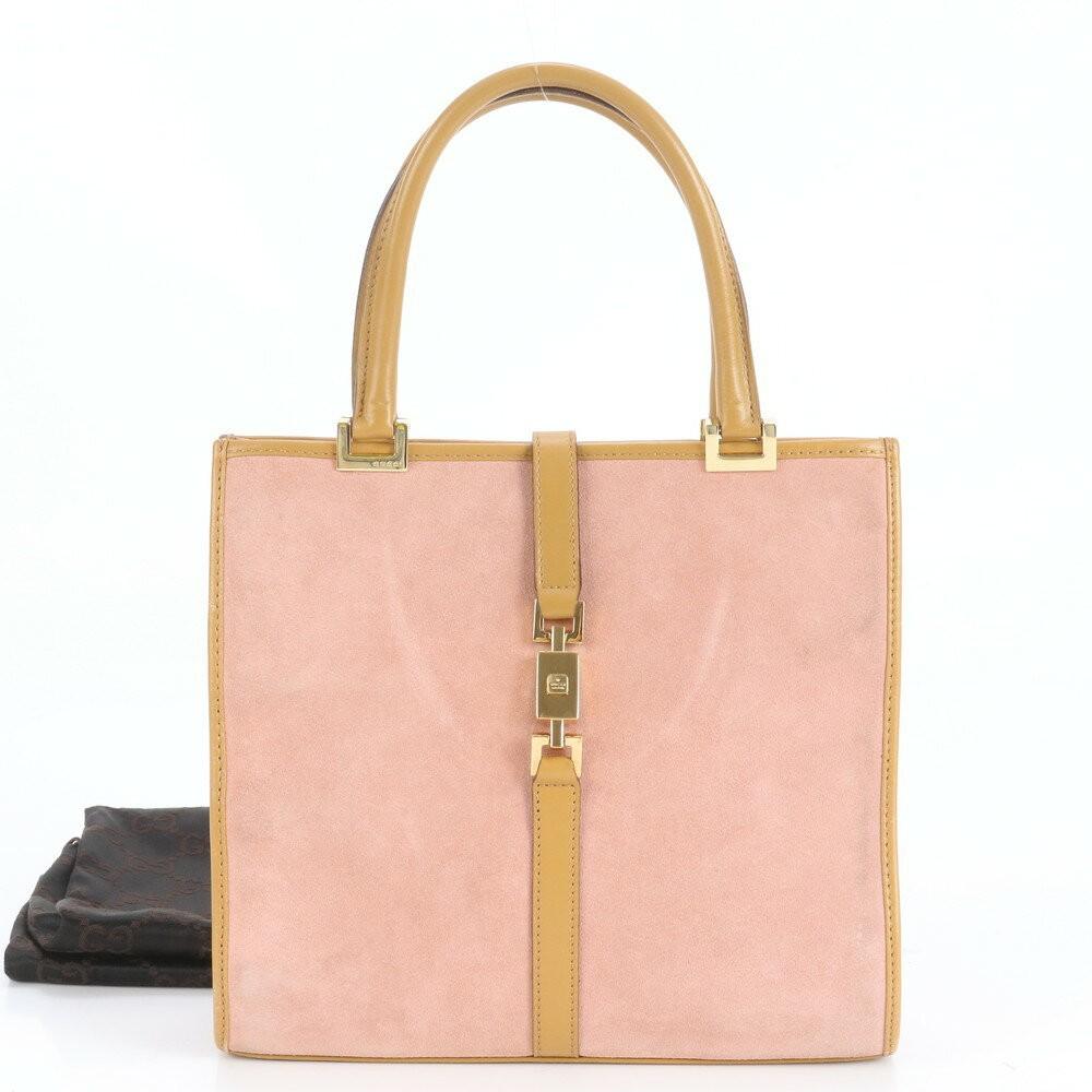 GUCCI Hand Bag Tote Purse Leather Pink Beige Authentic