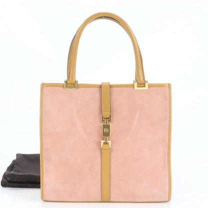 GUCCI Hand Bag Tote Purse Leather Pink Beige Authentic