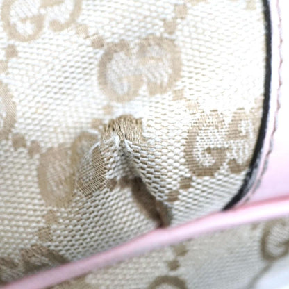 GUCCI Hand Bag Tote Purse GG Canvas Leather Beige Pink Authentic