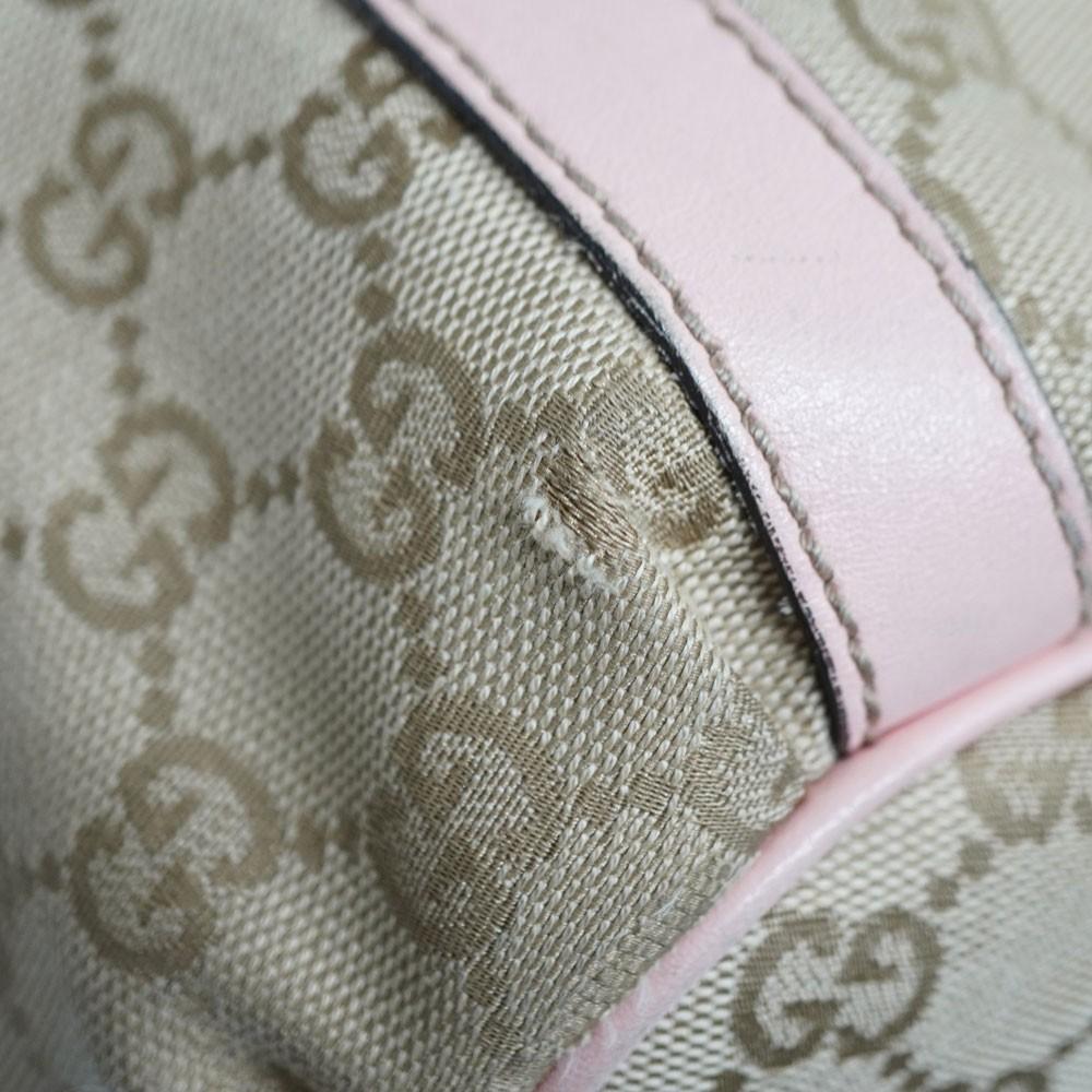 GUCCI Hand Bag Tote Purse GG Canvas Leather Beige Pink Authentic