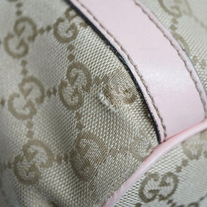 GUCCI Hand Bag Tote Purse GG Canvas Leather Beige Pink Authentic