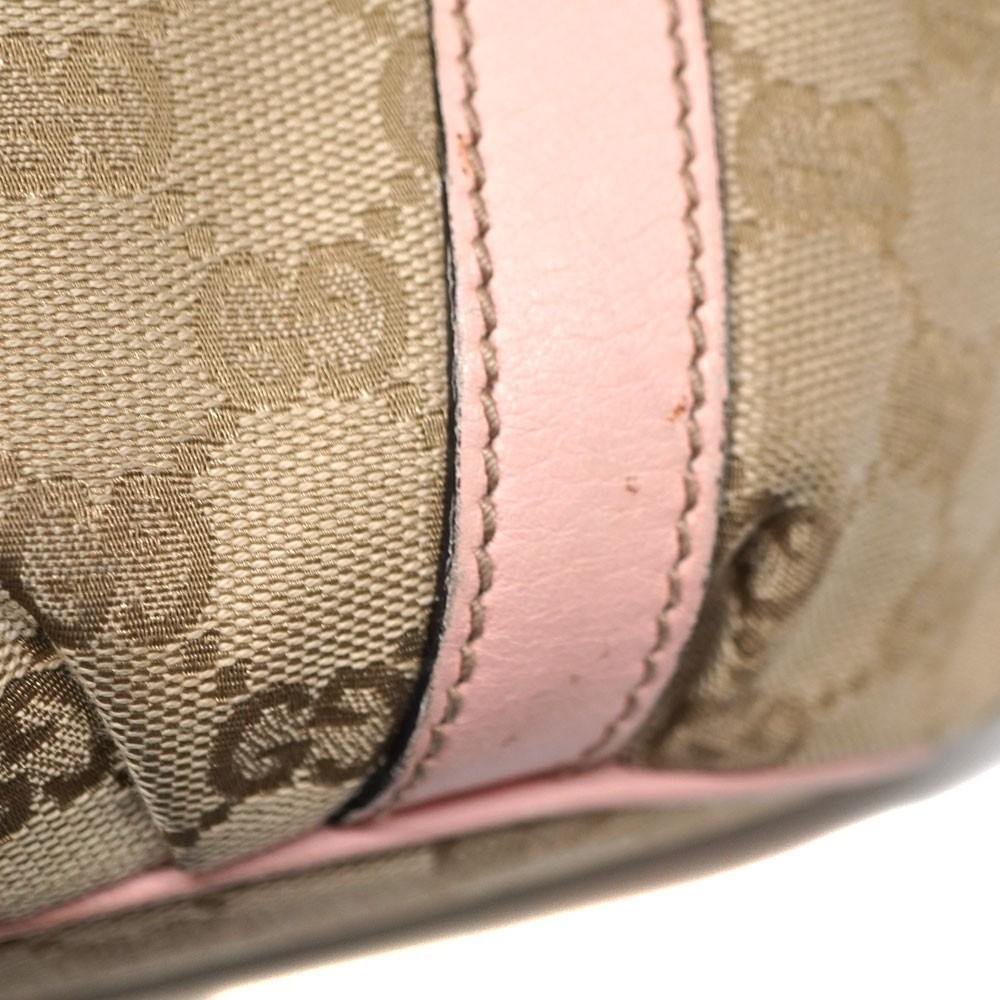 GUCCI Hand Bag Tote Purse GG Canvas Leather Beige Pink Authentic
