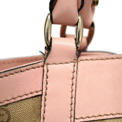 GUCCI Hand Bag Tote Purse GG Canvas Leather Beige Pink Authentic