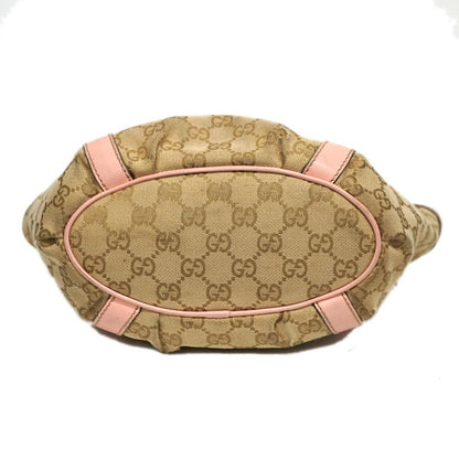 GUCCI Hand Bag Tote Purse GG Canvas Leather Beige Pink Authentic