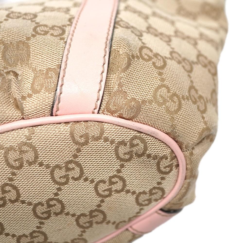 GUCCI Hand Bag Tote Purse GG Canvas Leather Beige Pink Authentic