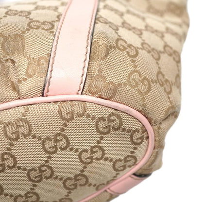 GUCCI Hand Bag Tote Purse GG Canvas Leather Beige Pink Authentic