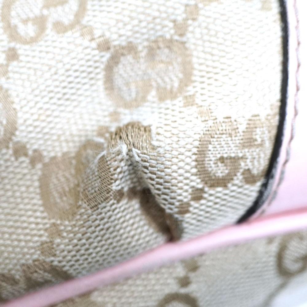 GUCCI Hand Bag Tote Purse GG Canvas Leather Beige Pink Authentic