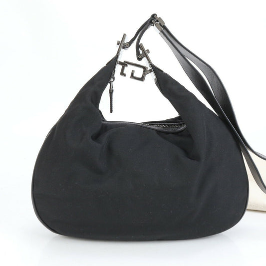 GUCCI Shoulder Bag Purse Leather Nylon Black Authentic