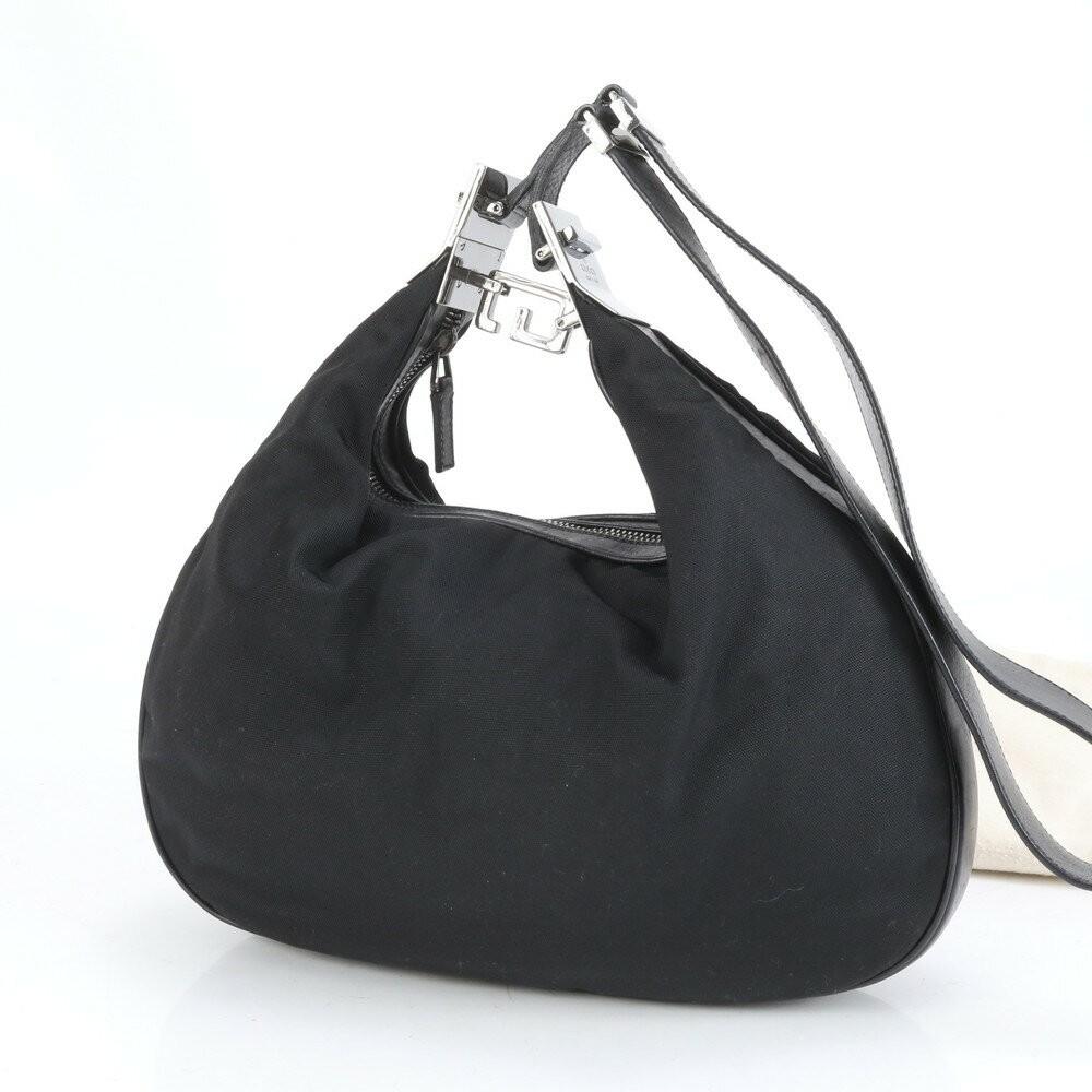 GUCCI Shoulder Bag Purse Leather Nylon Black Authentic