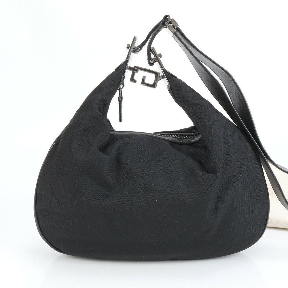 GUCCI Shoulder Bag Purse Leather Nylon Black Authentic