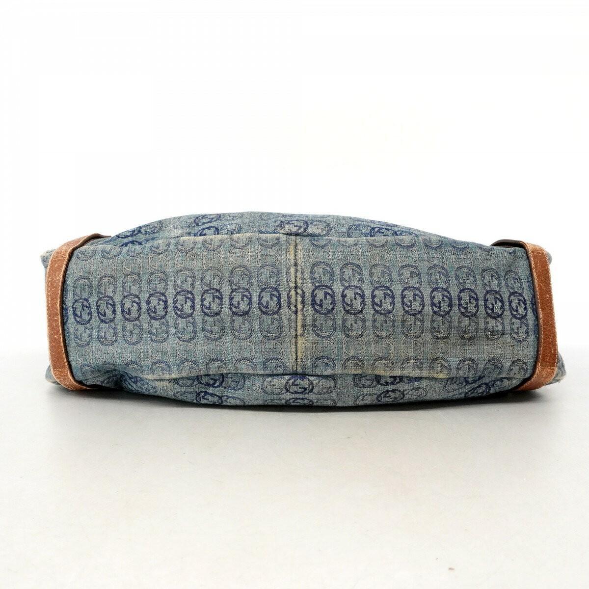 GUCCI Hand Bag Tote Purse Denim Blue Brown Authentic