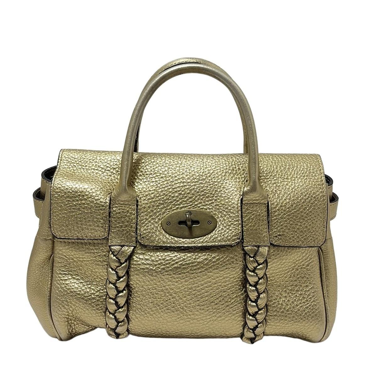 MULBERRY Hand Bag Tote Purse Bayswater Leather Gold Authentic