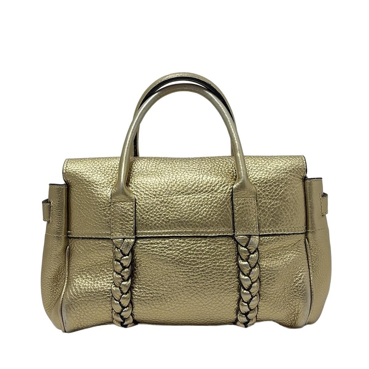 MULBERRY Hand Bag Tote Purse Bayswater Leather Gold Authentic