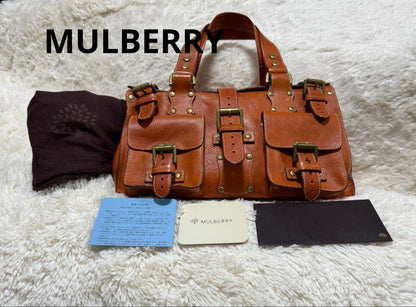 MULBERRY Hand Bag Tote Purse Leather Orange Authentic