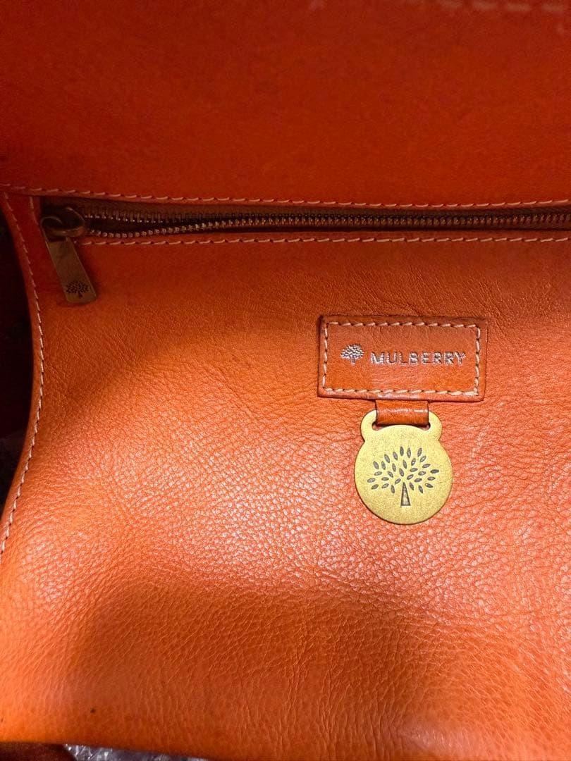 MULBERRY Hand Bag Tote Purse Leather Orange Authentic