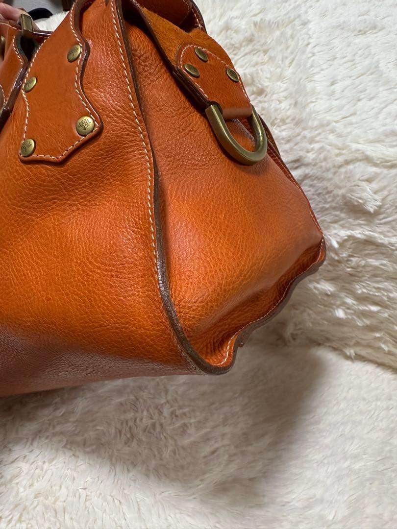 MULBERRY Hand Bag Tote Purse Leather Orange Authentic