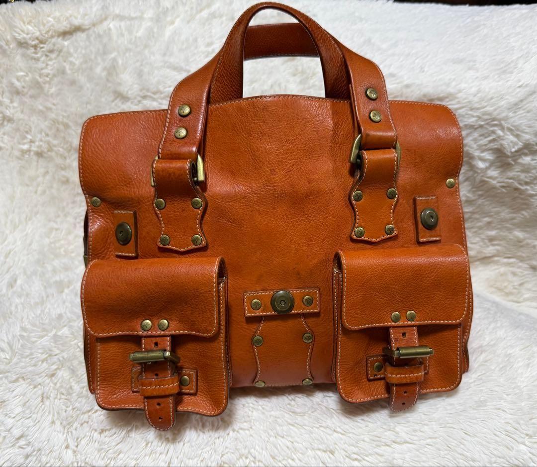 MULBERRY Hand Bag Tote Purse Leather Orange Authentic