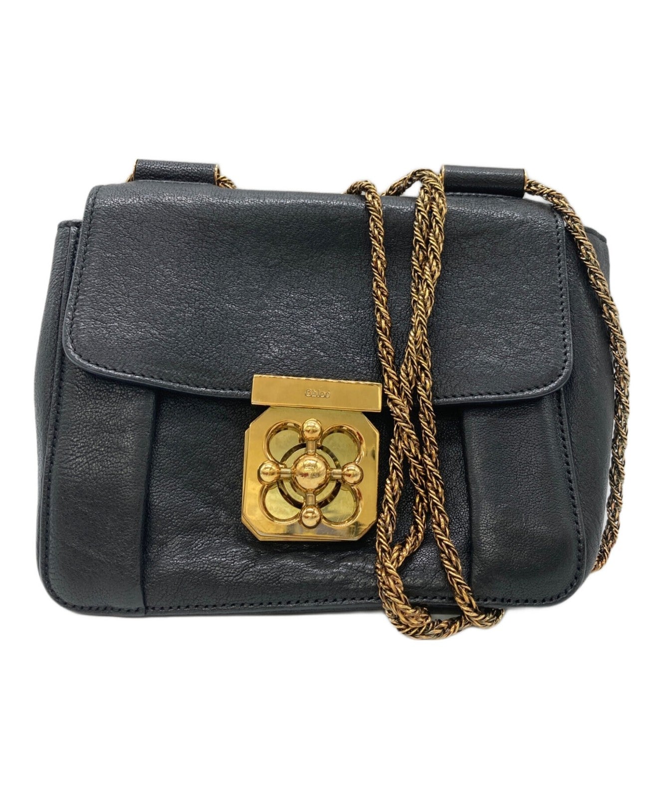 Chloe Shoulder Bag Purse Chain Elsie Leather Black Authentic