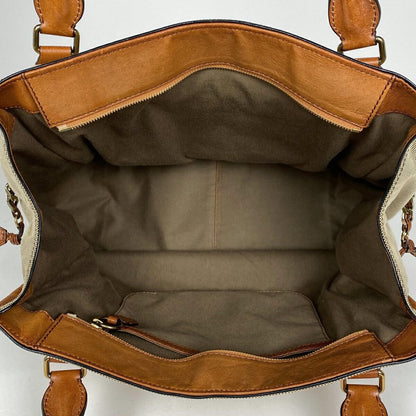 Chloe Hand Bag Tote Purse Logo Canvas Leather Beige Authentic