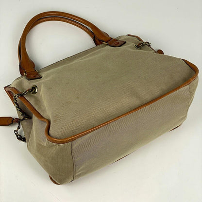 Chloe Hand Bag Tote Purse Logo Canvas Leather Beige Authentic