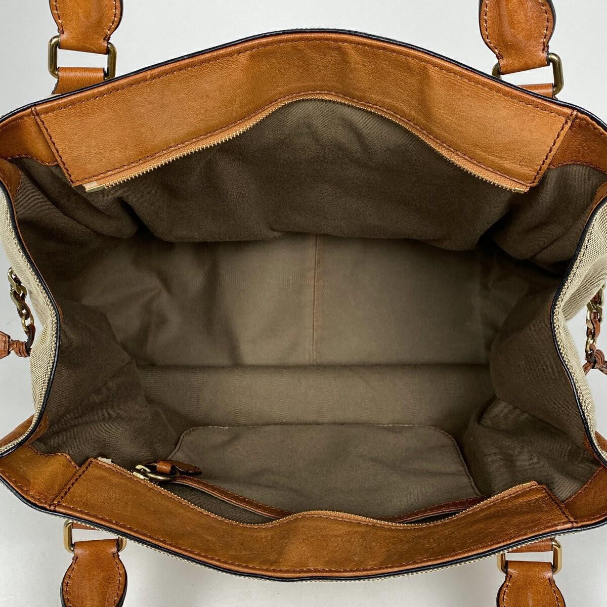 Chloe Hand Bag Tote Purse Logo Canvas Leather Beige Authentic