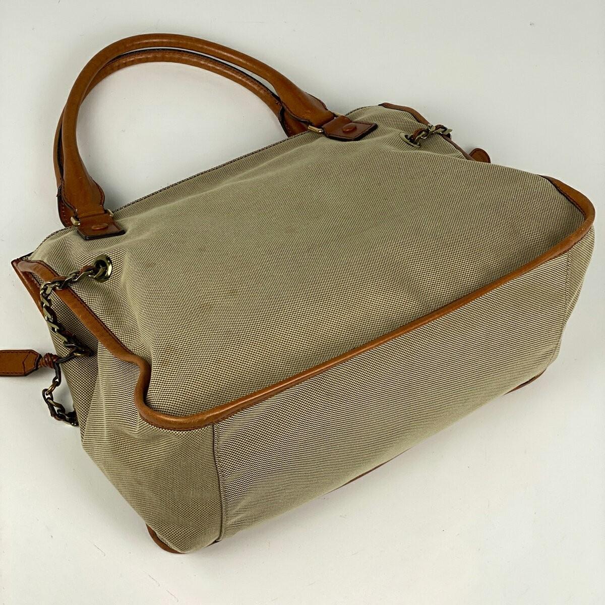 Chloe Hand Bag Tote Purse Logo Canvas Leather Beige Authentic