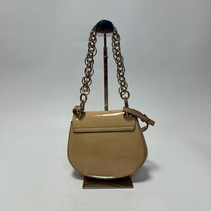 Chloe Hand Shoulder Bag Tote Purse 2way Drew Patent Leather Beige Authentic