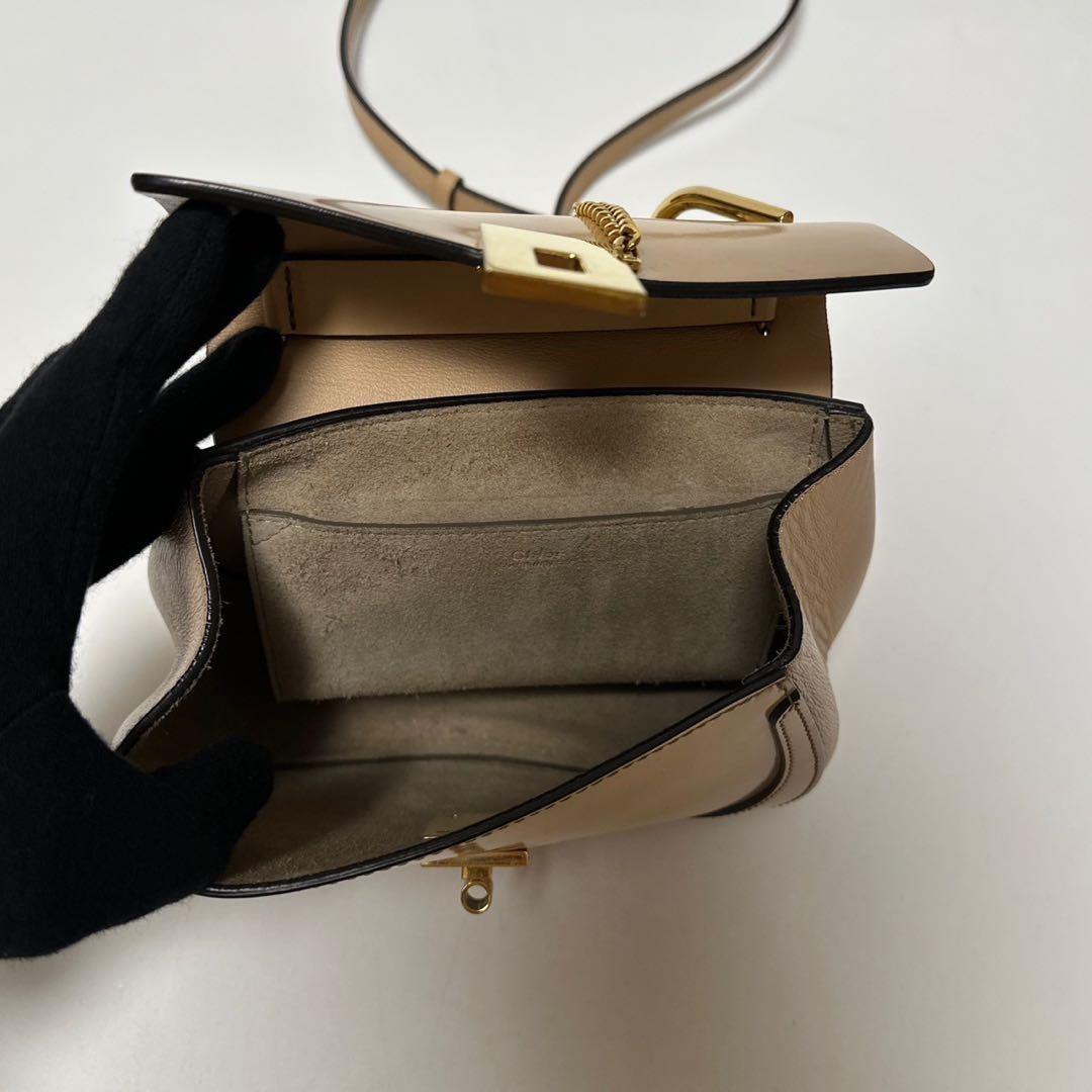 Chloe Hand Shoulder Bag Tote Purse 2way Drew Patent Leather Beige Authentic