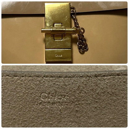 Chloe Hand Shoulder Bag Tote Purse 2way Drew Patent Leather Beige Authentic