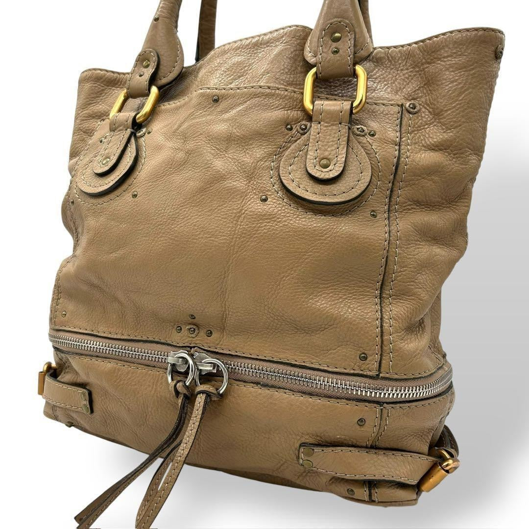Chloe Hand Bag Tote Purse paddington Leather Beige Authentic