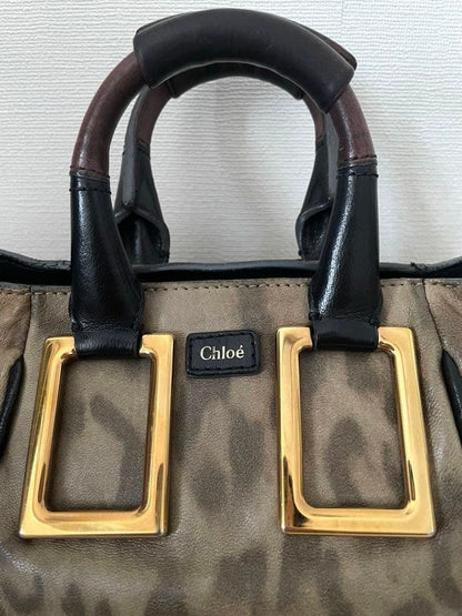 Chloe Hand Shoulder Bag Tote Purse 2way Ethel Leather Canvas Beige Brown Auth