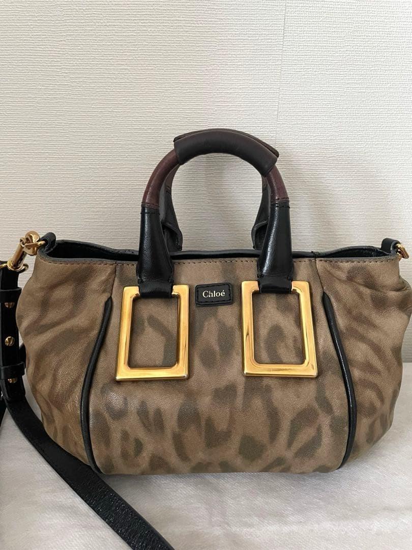Chloe Hand Shoulder Bag Tote Purse 2way Ethel Leather Canvas Beige Brown Auth